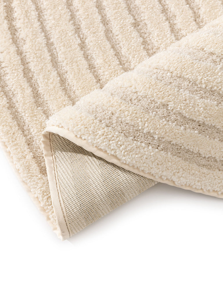 Tapis contemporain géométrique circulaire rond crème 200 cm de diamètre