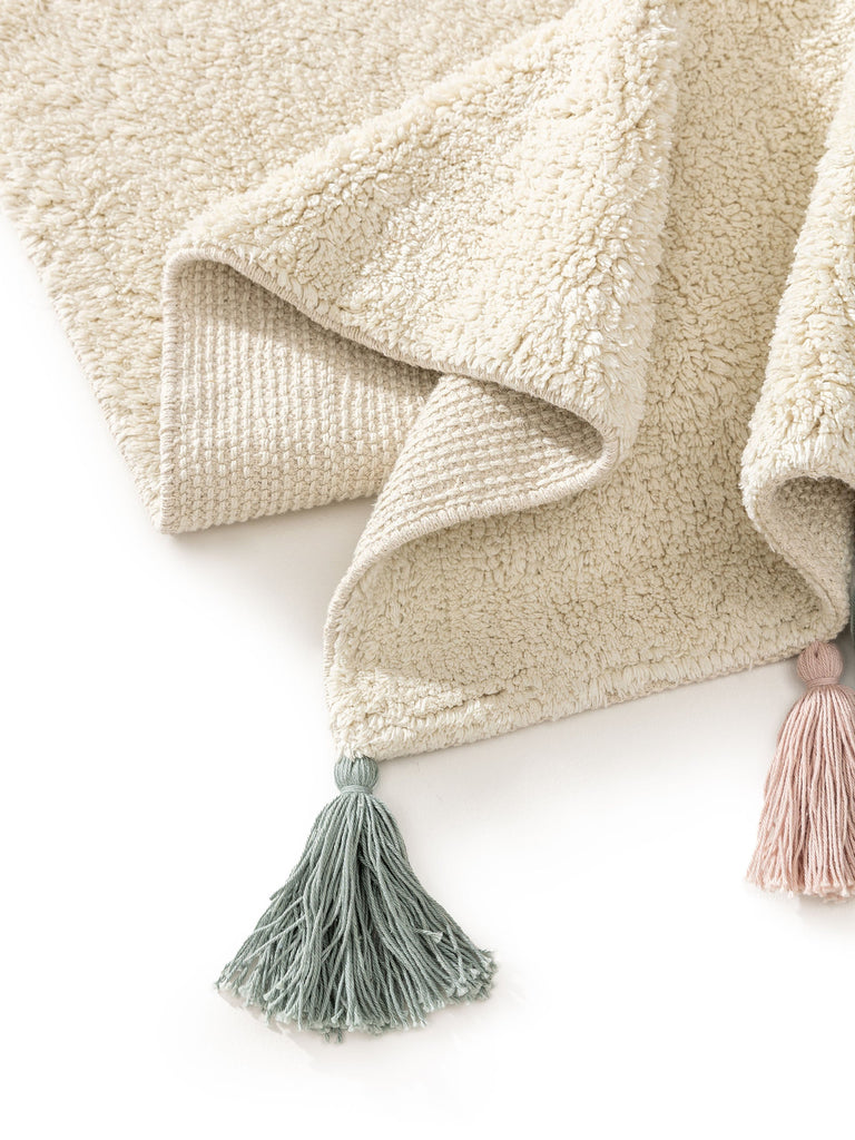 Tapis bohème à franges enfant crème en coton 120x170 cm