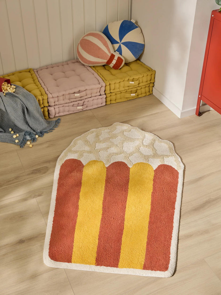 Tapis retro popcorn enfant multicolore en coton 80x120 cm