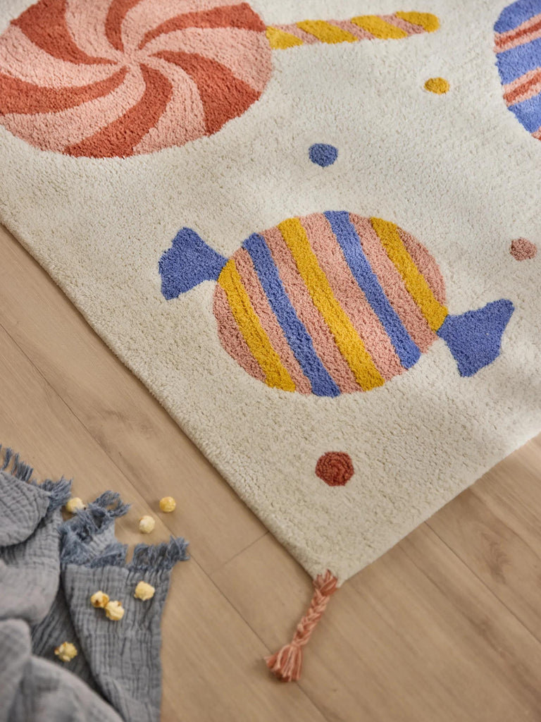 Tapis retro motif bonbon enfant multicolore en coton 120x170 cm