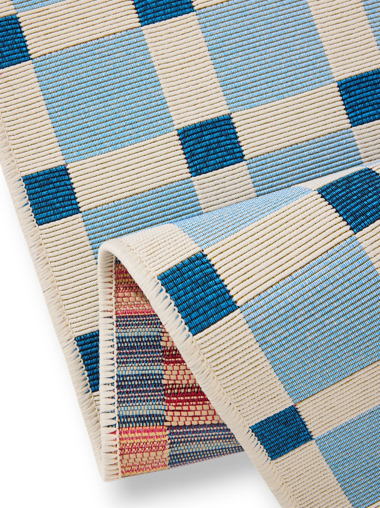 Tapis contemporain quadrillé de couloir bleu d'intérieur et d'extérieur 80x250 cm