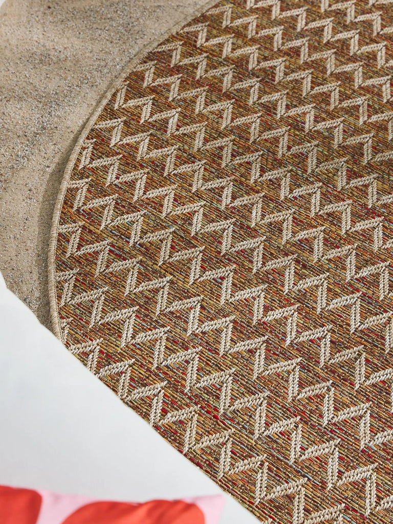Tapis scandinave motif géométrique rond marron d'intérieur et d'extérieur 200 cm de diamètre