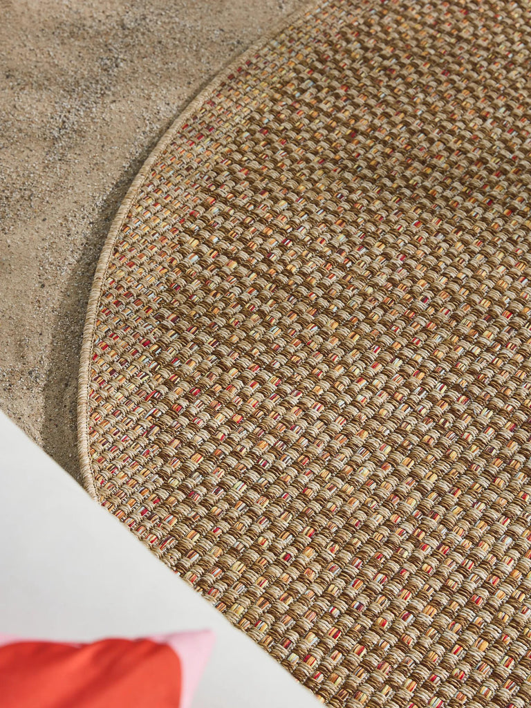 Tapis scandinave tressé rond marron d'intérieur et d'extérieur 160 cm de diamètre