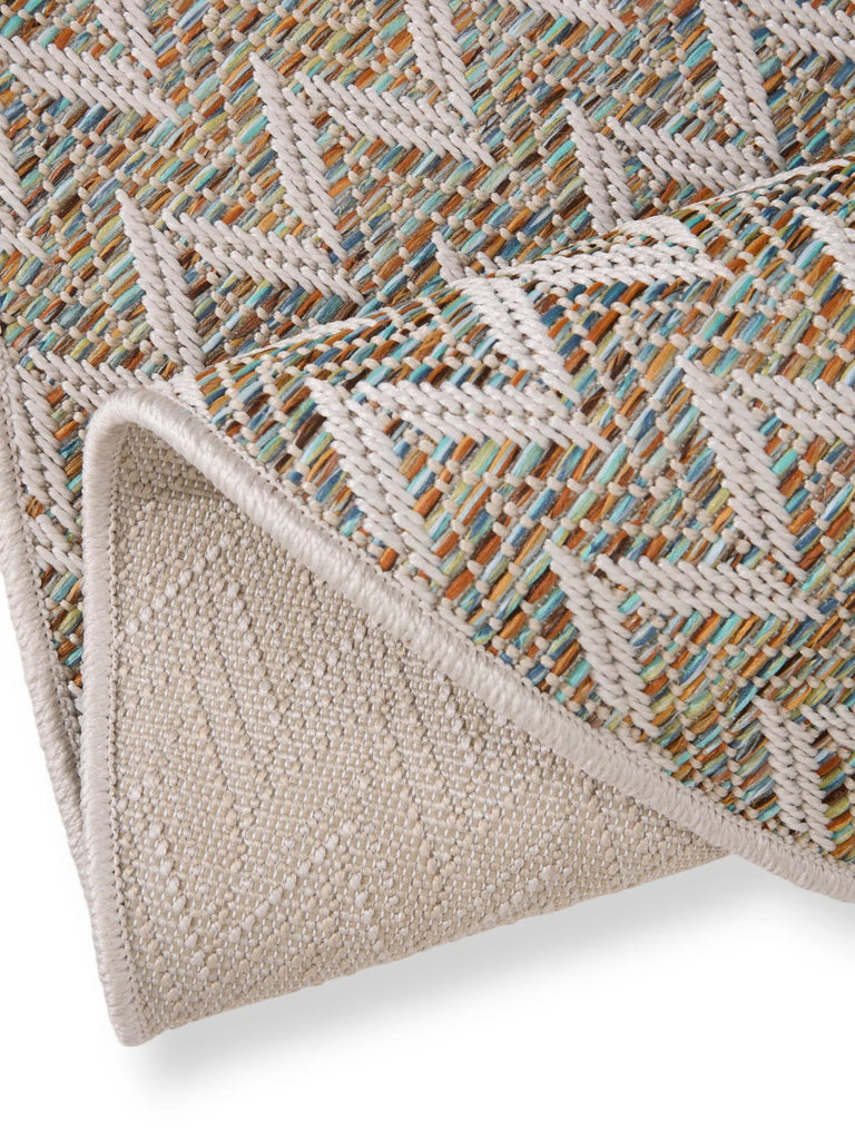 Tapis scandinave motif géométrique rond beige d'intérieur et d'extérieur 160 cm de diamètre