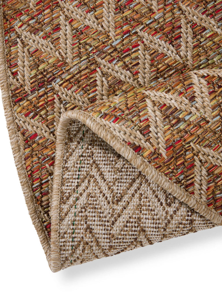 Tapis scandinave motif géométrique rond marron d'intérieur et d'extérieur 160 cm de diamètre