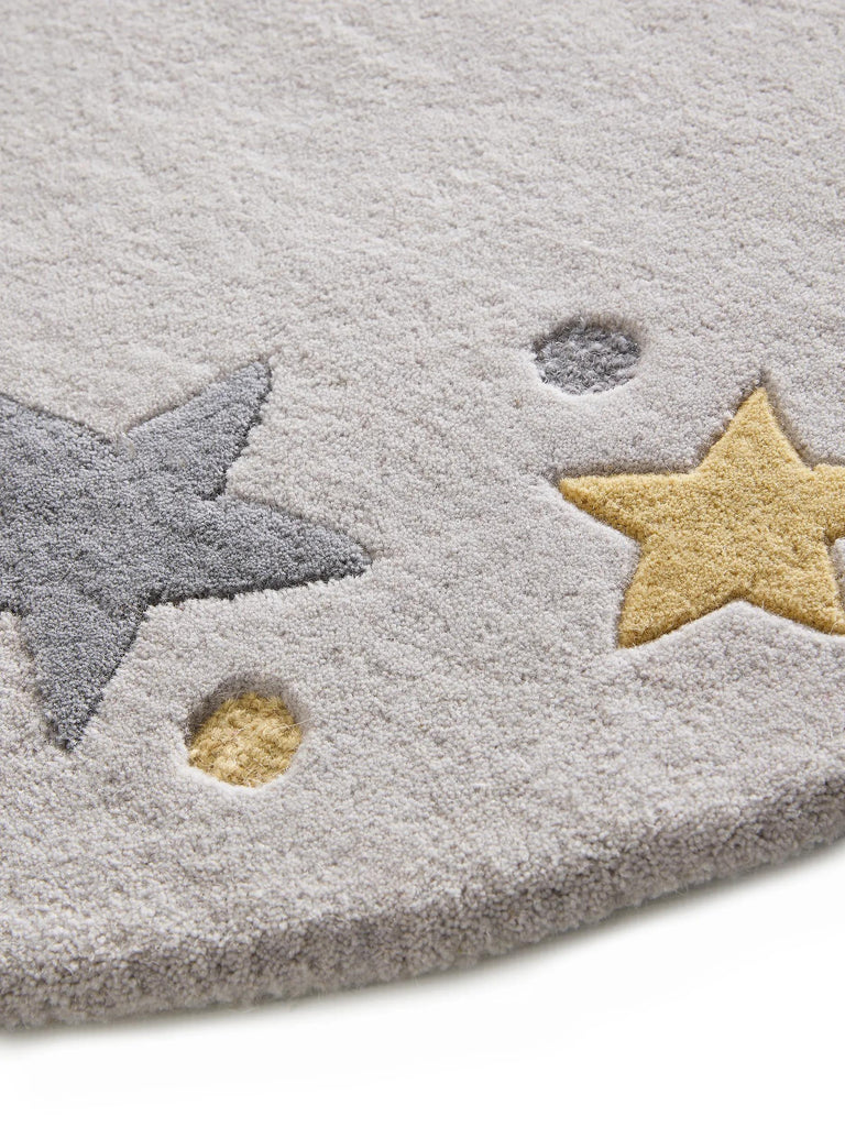 Tapis étoile rond enfant gris en laine 120 cm de diamètre