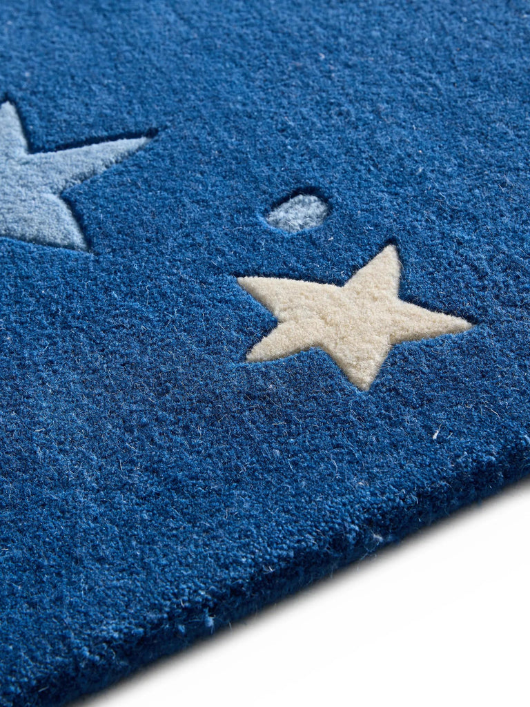 Tapis étoile enfant bleu en laine 120x170 cm
