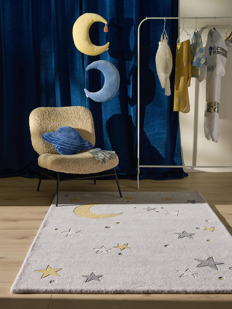 Tapis étoile enfant gris en laine 160x230 cm