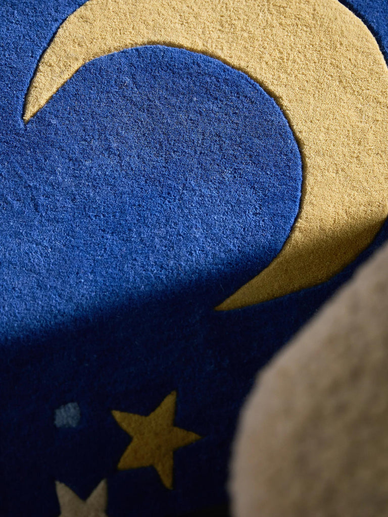 Tapis étoile enfant bleu en laine 120x170 cm