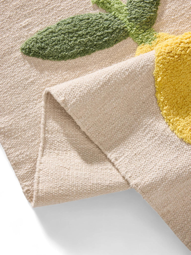 Tapis moderne motif citron enfant crème et jaune en coton 160x230 cm