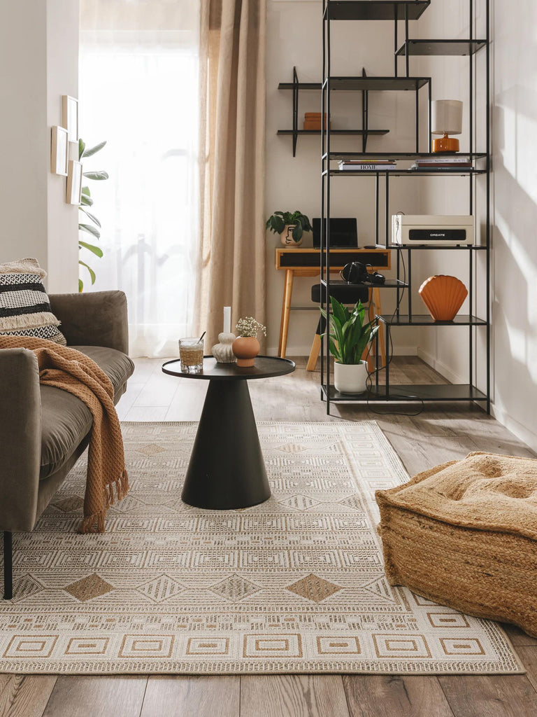 Tapis berbère motif ethnique crème et beige d'intérieur et d'extérieur 80x150 cm