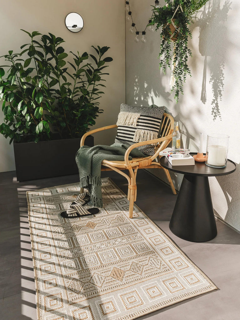 Tapis berbère motif ethnique crème et beige d'intérieur et d'extérieur 80x150 cm