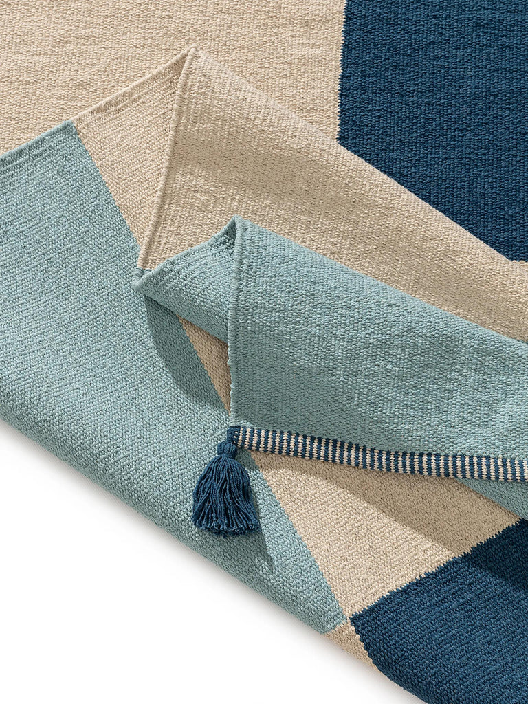 Tapis moderne motif géométrique enfant bleu et beige en coton 160x230 cm