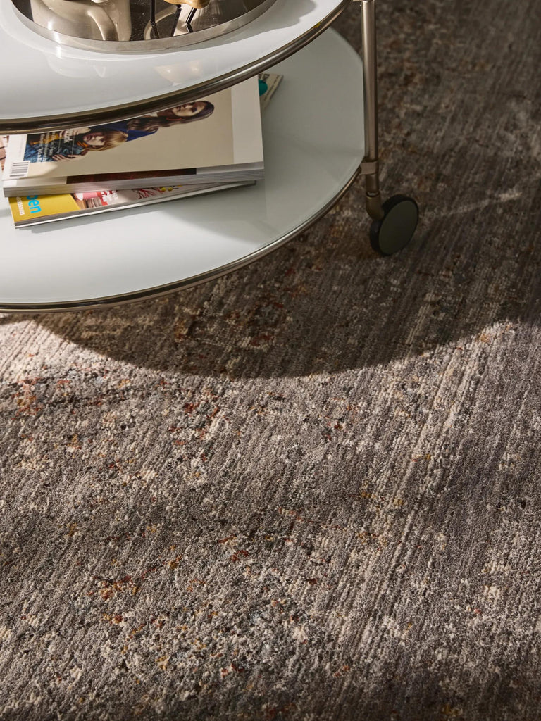 Tapis vintage chiné rond gris et bleu 240 cm de diamètre