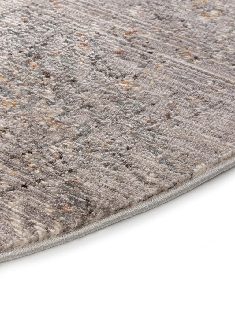 Tapis vintage chiné rond gris et bleu 240 cm de diamètre