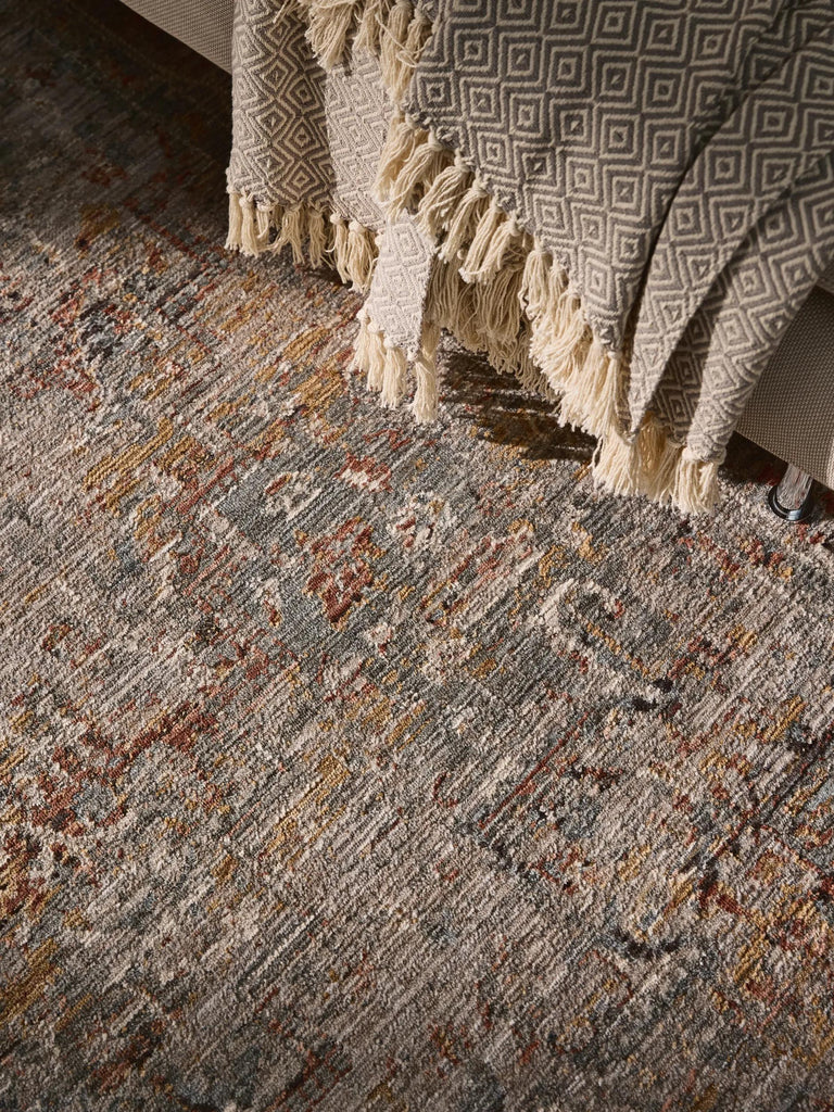 Tapis vintage motif oriental gris et beige 80x150 cm