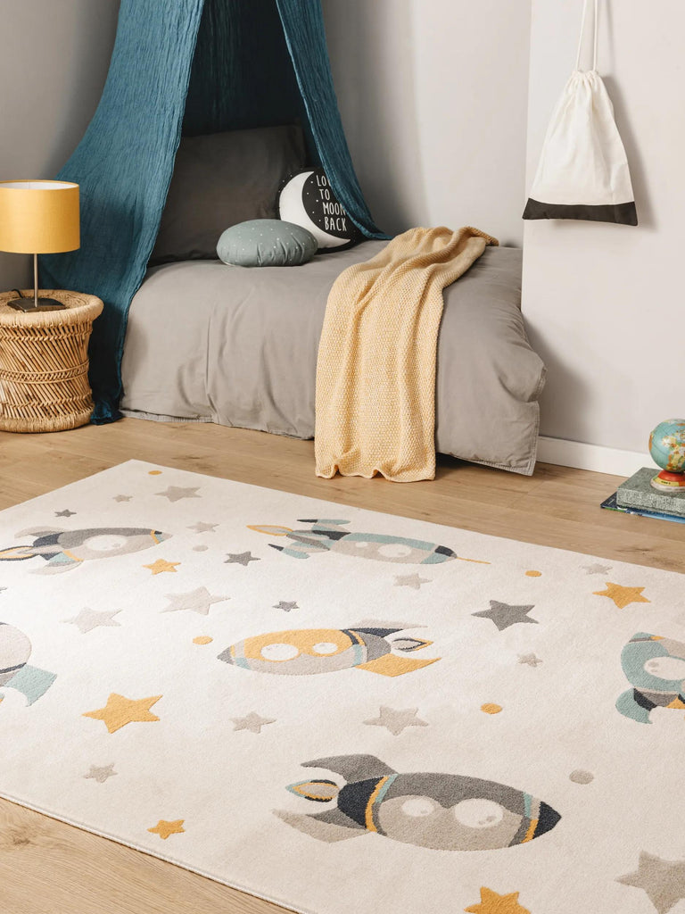Tapis étoile enfant crème 140x200 cm