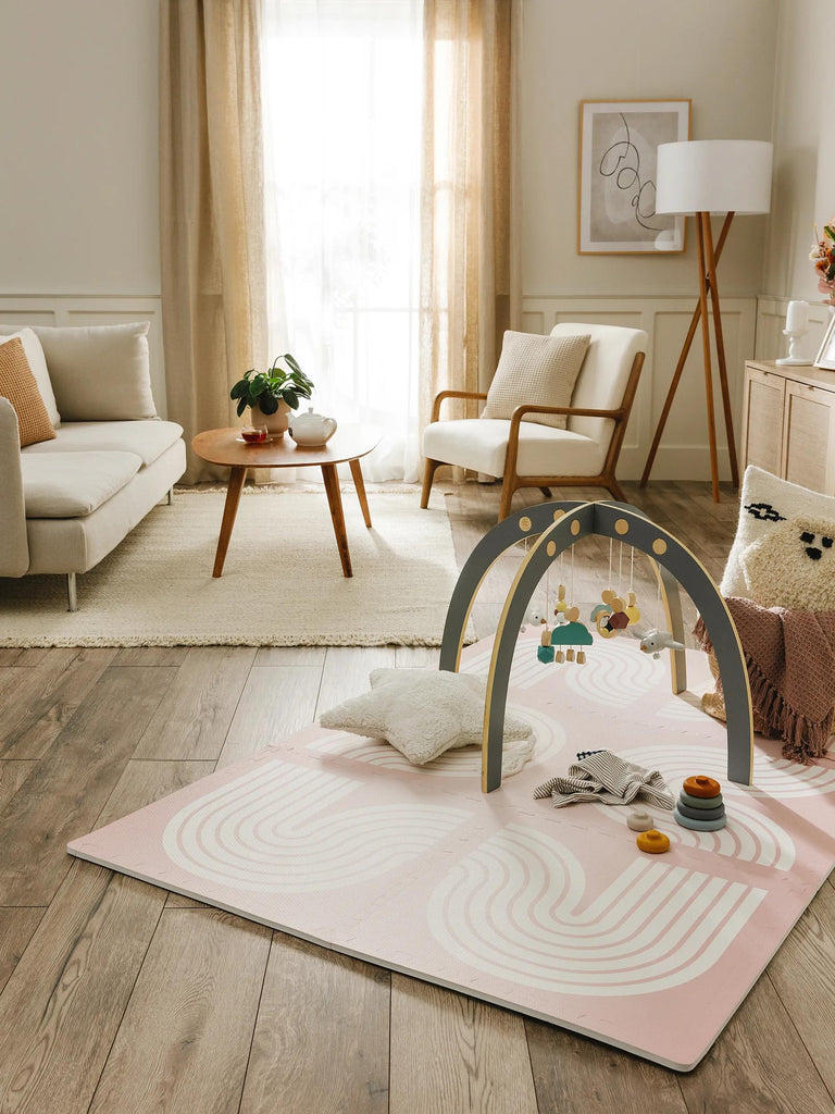 Tapis moderne de jeux puzzle enfant rose 120x180 cm