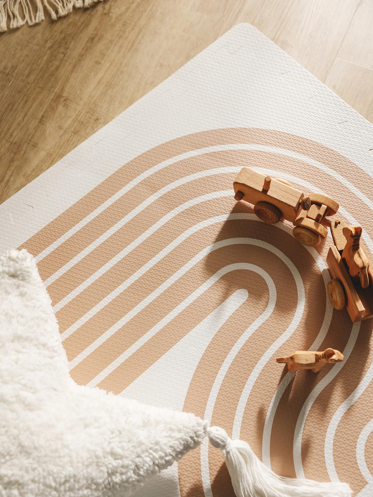 Tapis moderne de jeux puzzle enfant beige 120x180 cm