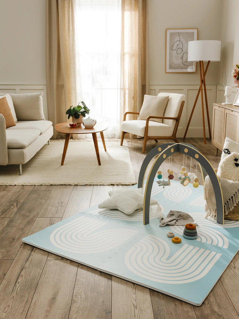 Tapis moderne de jeux puzzle enfant bleu 120x180 cm