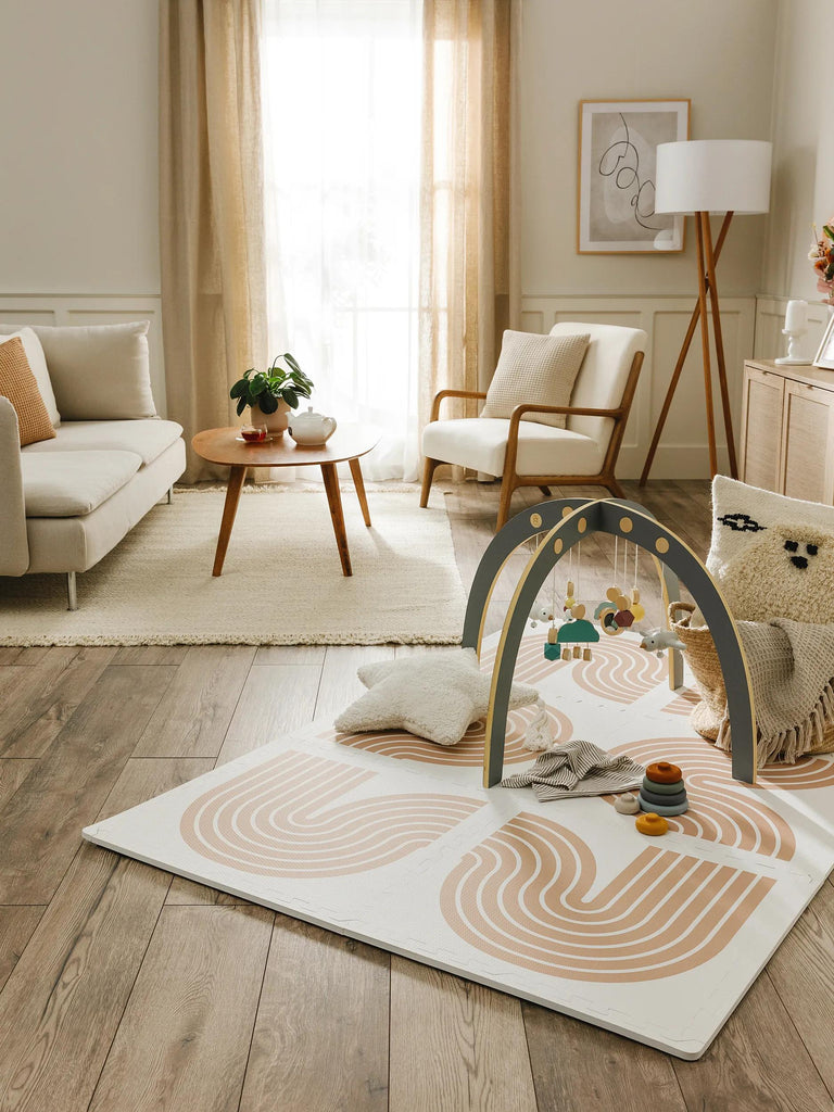 Tapis moderne de jeux puzzle enfant beige 120x180 cm