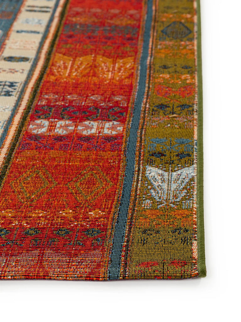 Tapis patchwork motif ethnique de couloir tons rouge et multicolore d'intérieur et d'extérieur 80x250 cm