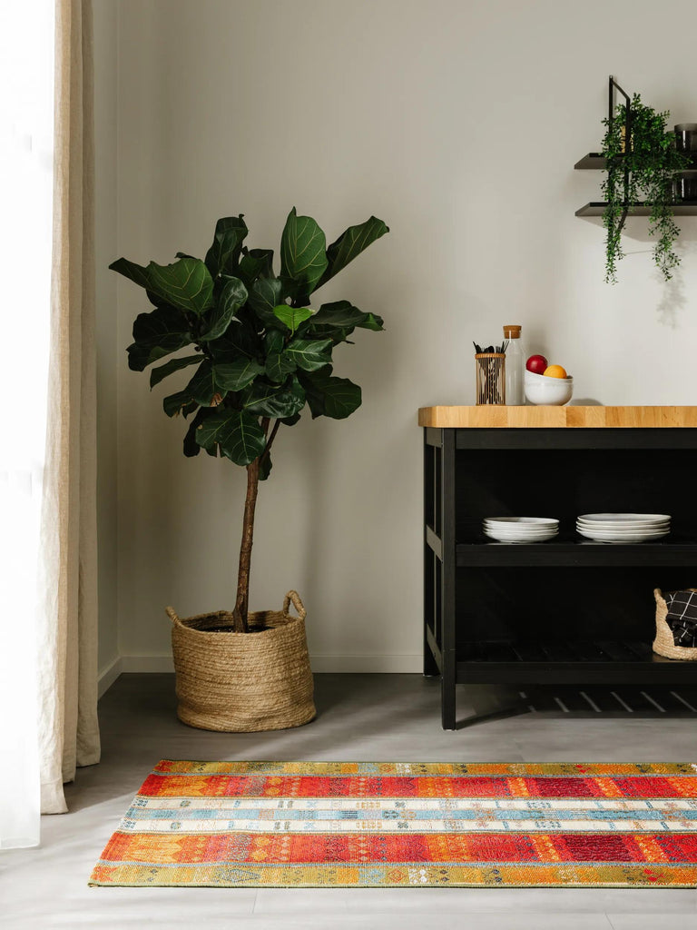 Tapis patchwork motif ethnique de couloir tons rouge et multicolore d'intérieur et d'extérieur 80x250 cm