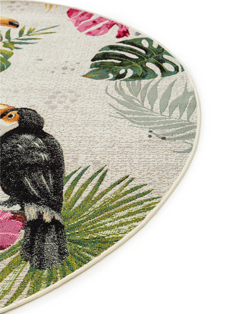 Tapis moderne motif feuille rond enfant multicolore d'intérieur et d'extérieur 160 cm de diamètre