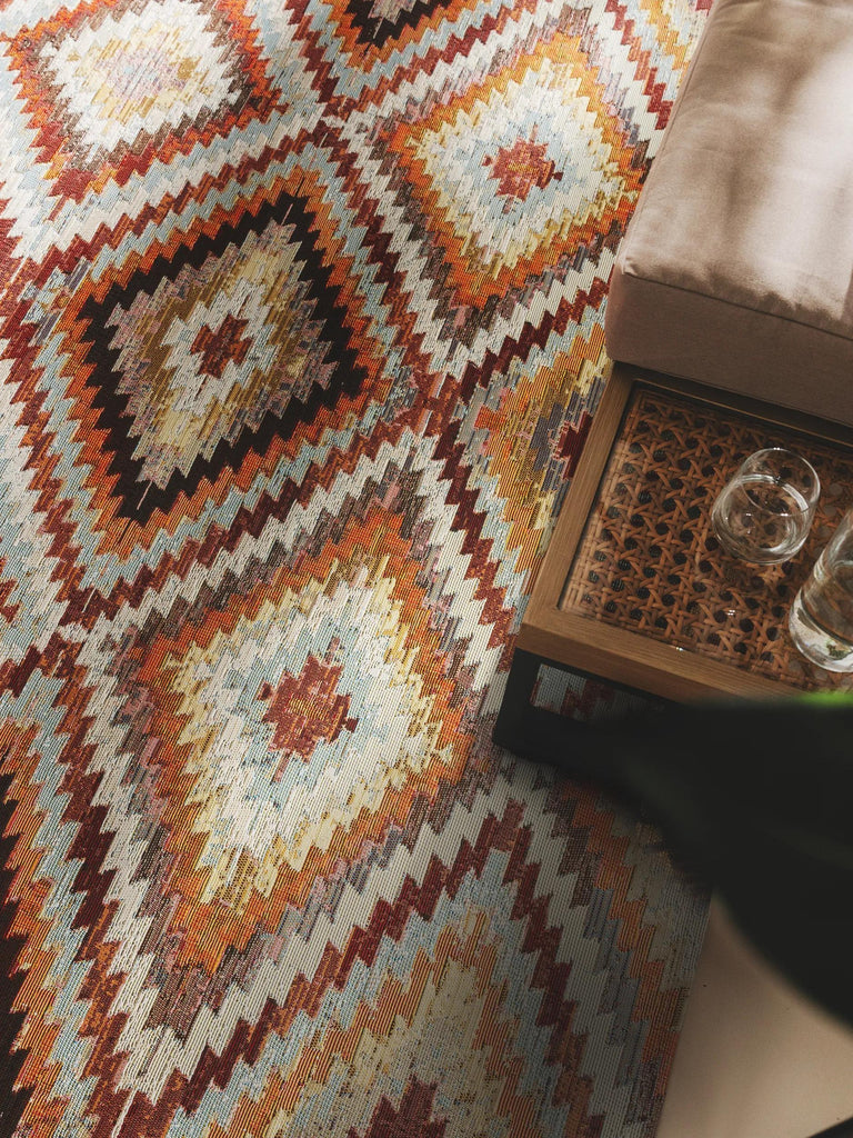 Tapis contemporain motif losange tons orange multicolore d'intérieur et d'extérieur 120x180 cm