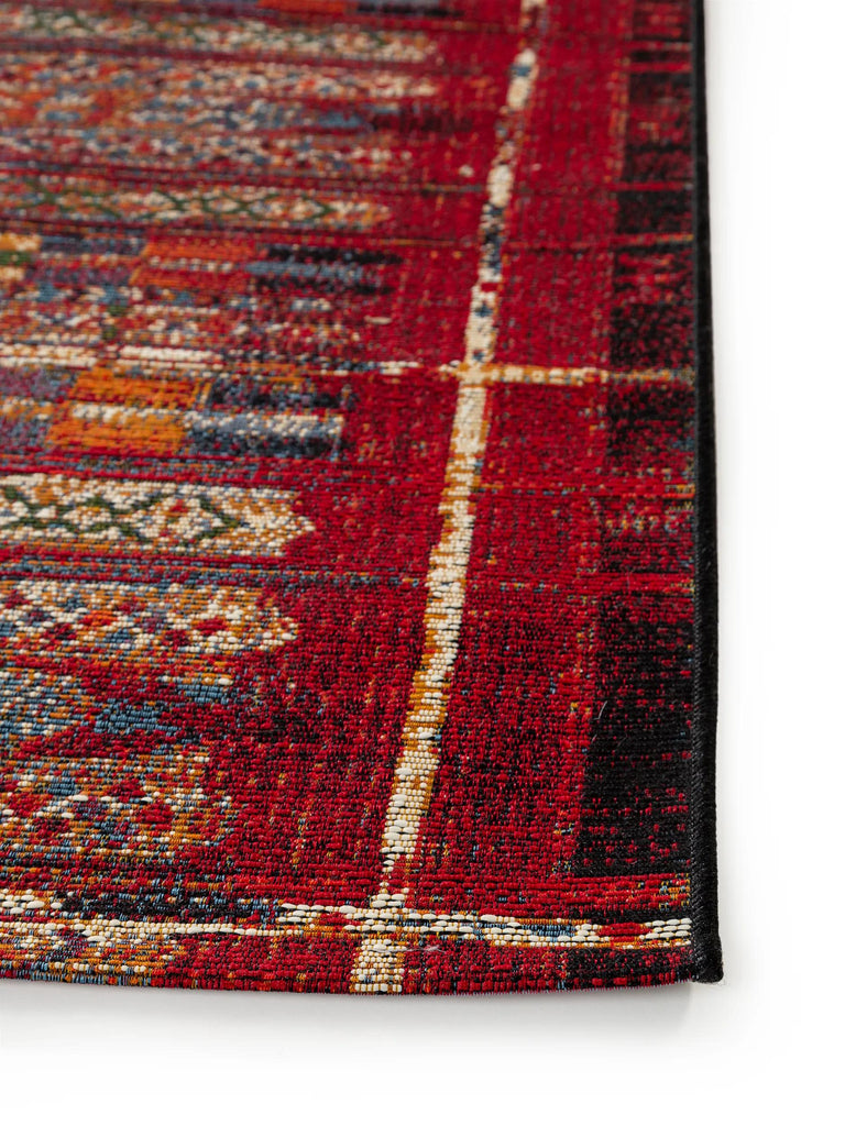 Tapis patchwork motif ethnique de couloir multicolore et rouge d'intérieur et d'extérieur 80x250 cm