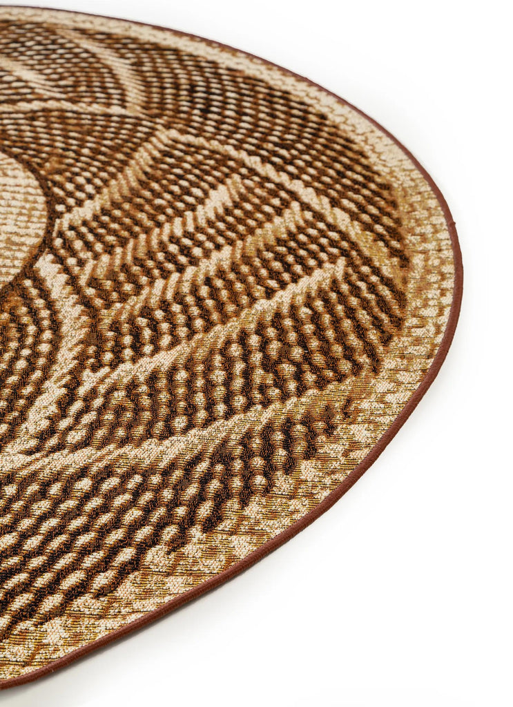 Tapis ethinque rond marron et beige d'intérieur et d'extérieur 160 cm de diamètre