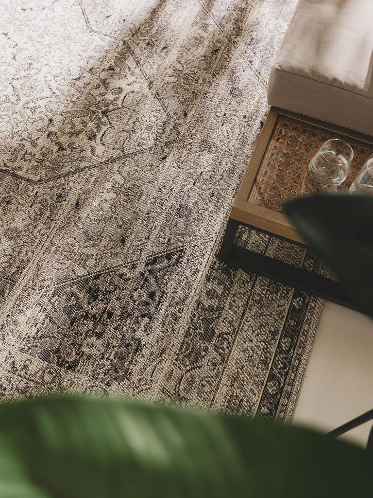 Tapis vintage oriental gris d'intérieur et d'extérieur 80x165 cm