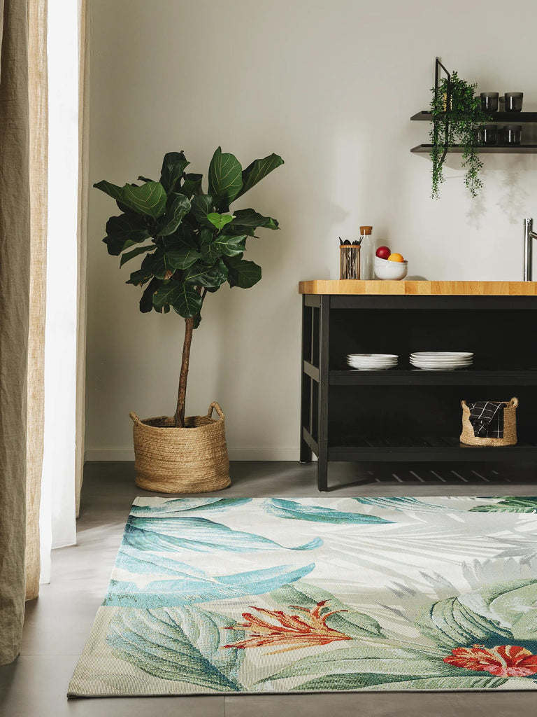 Tapis moderne motif feuille multicolore d'intérieur et d'extérieur 120x180 cm