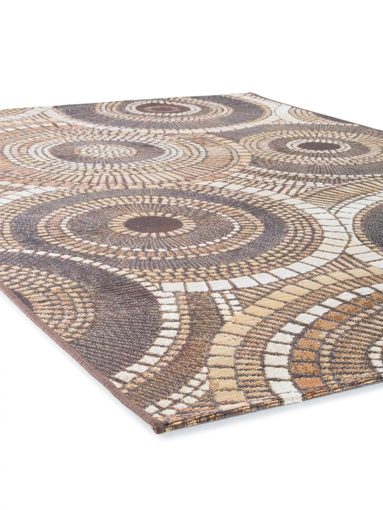 Tapis contemporain motif mosaique marron d'intérieur et d'extérieur 80x165 cm