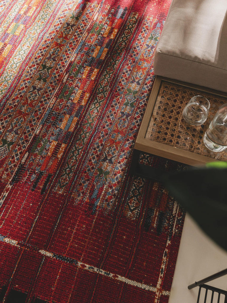 Tapis patchwork motif ethnique multicolore et rouge d'intérieur et d'extérieur 240x340 cm