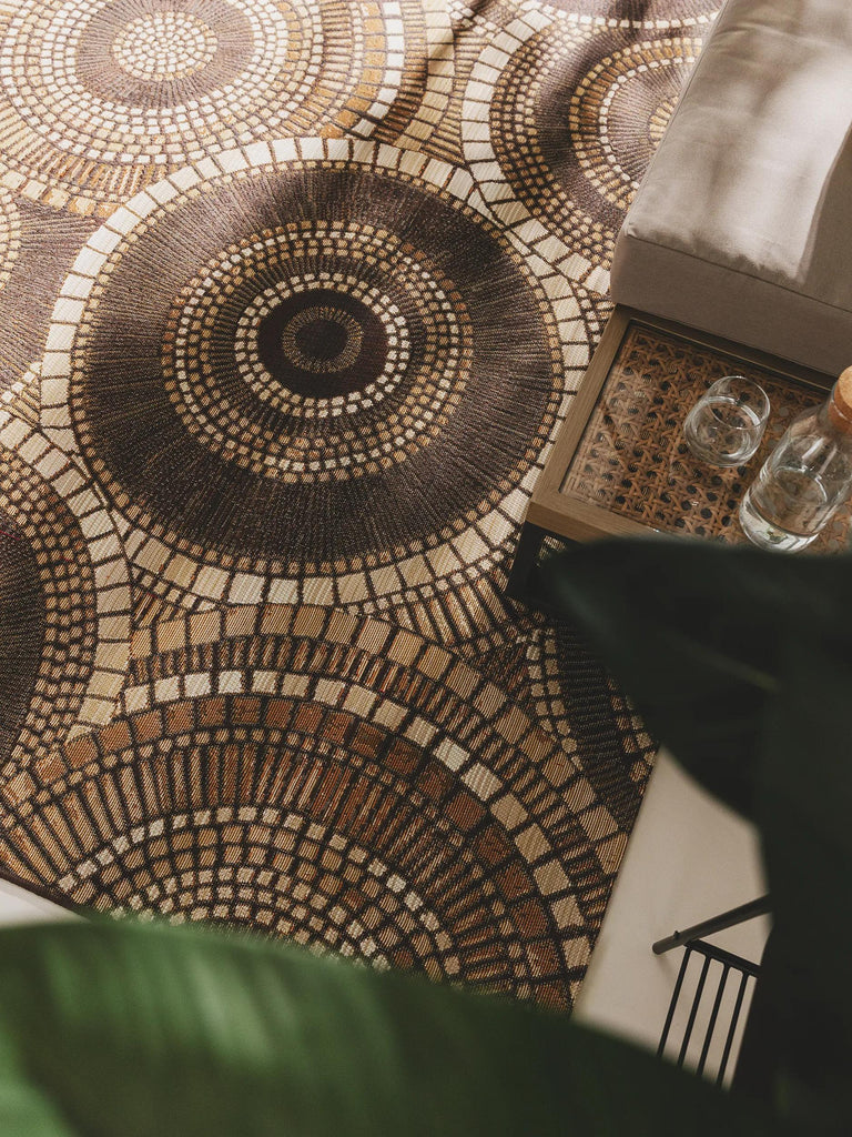 Tapis contemporain motif mosaique marron d'intérieur et d'extérieur 80x165 cm