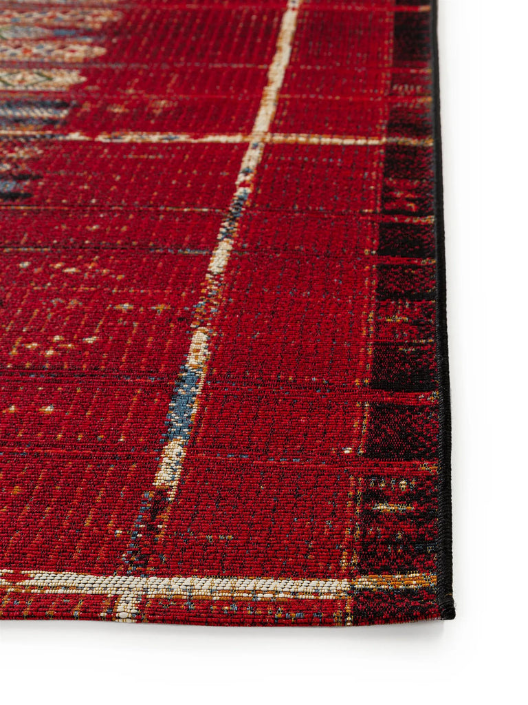 Tapis patchwork motif ethnique multicolore et rouge d'intérieur et d'extérieur 80x165 cm