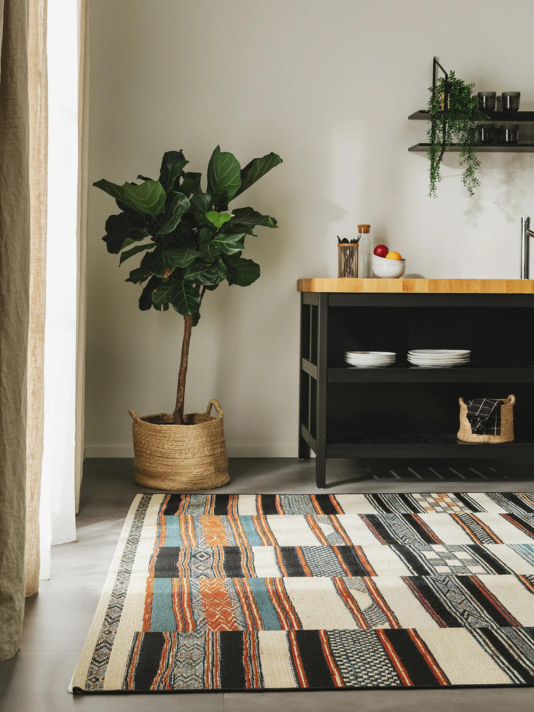 Tapis patchwork motif ethnique multicolore d'intérieur et d'extérieur 200x285 cm