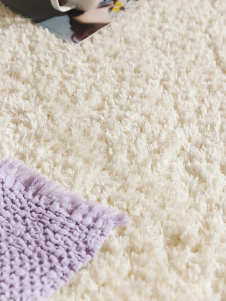 Tapis shaggy uni rond crème 200 cm de diamètre