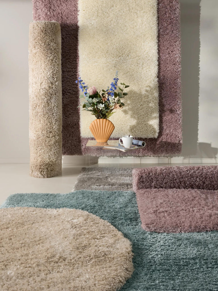 Tapis shaggy uni rond rose 160 cm de diamètre