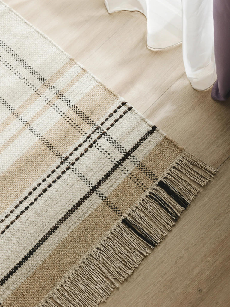 Tapis berbère trame tartan descente de lit beige en laine 70x200 cm