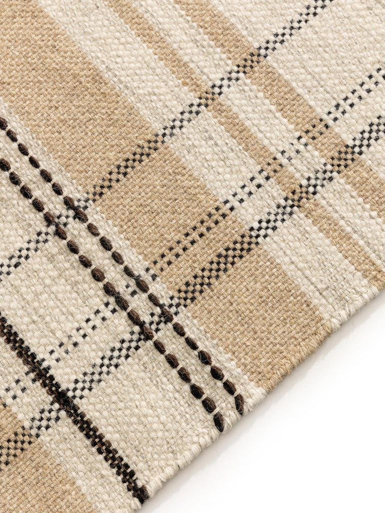 Tapis berbère trame tartan descente de lit beige en laine 70x200 cm