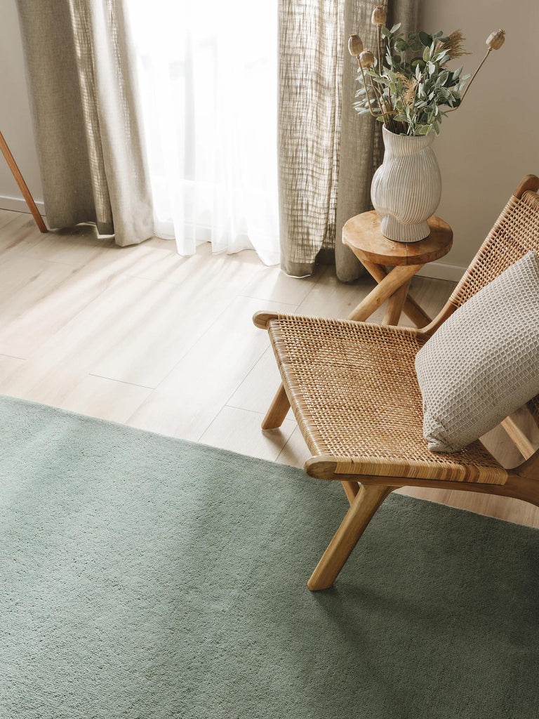 Tapis moderne uni vert en laine 200x300 cm