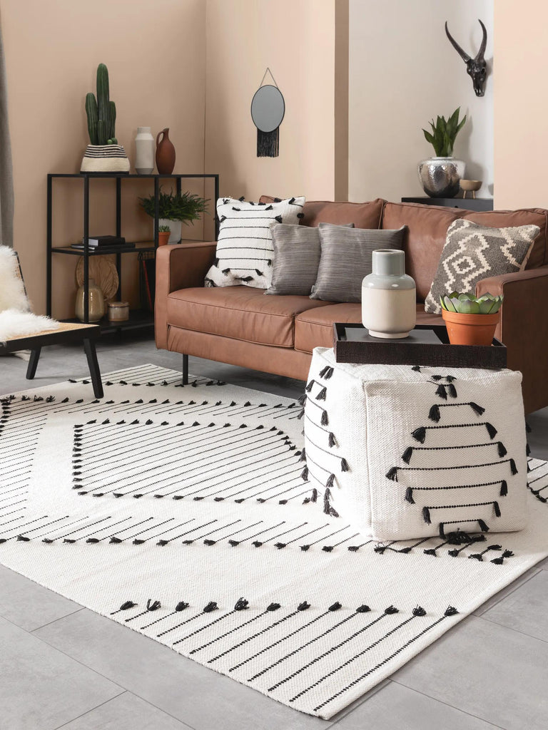 Tapis berbère motif ethnique enfant beige et noir en coton 200x300 cm