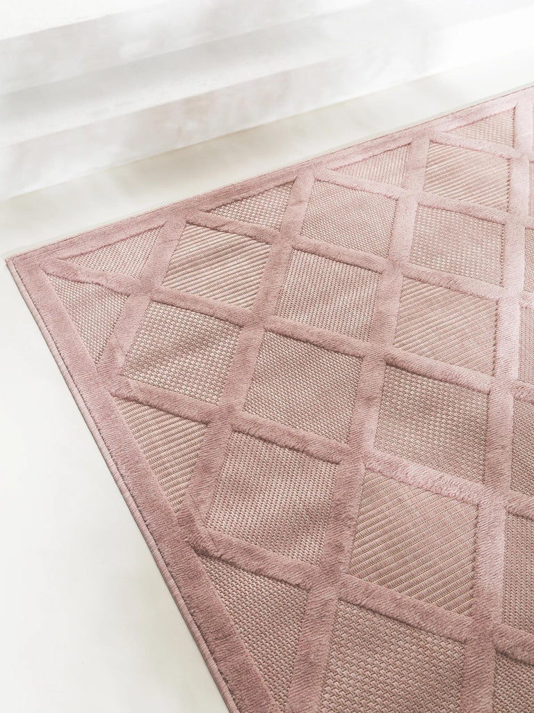 Tapis géométrique rose d'intérieur et d'extérieur 80x150 cm
