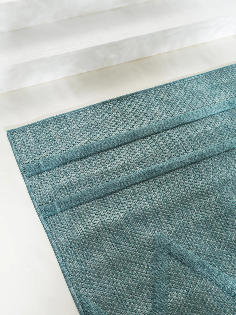 Tapis géométrique motif berbère turquoise d'intérieur et d'extérieur 80x150 cm
