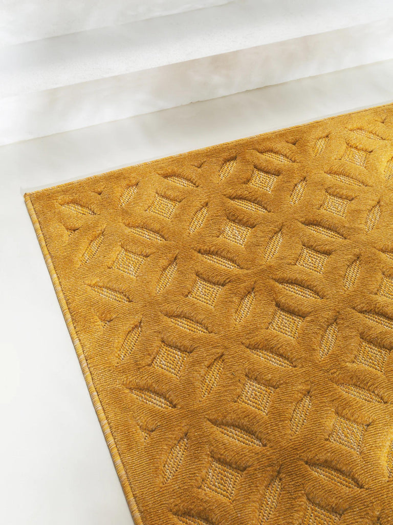 Tapis géométrique motif rosace jaune d'intérieur et d'extérieur 200x290 cm