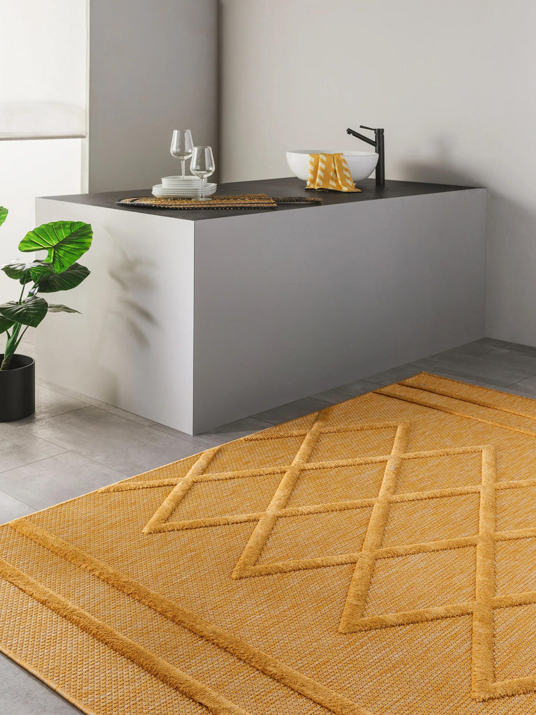 Tapis géométrique motif berbère jaune d'intérieur et d'extérieur 240x340 cm