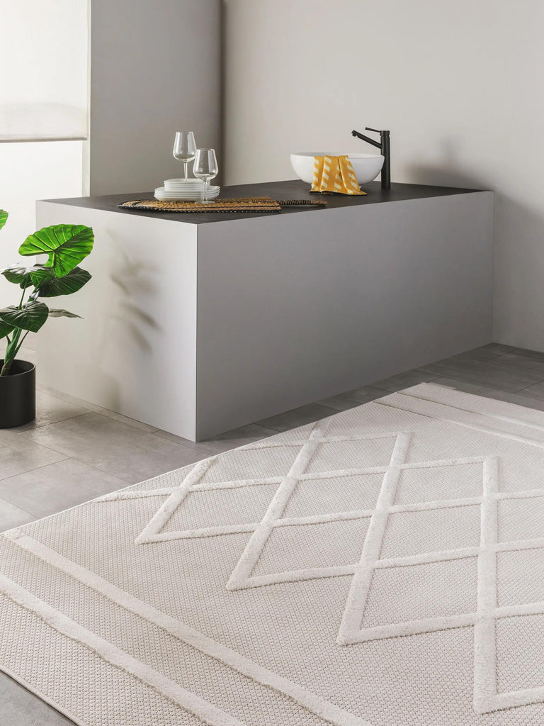 Tapis géométrique motif berbère crème d'intérieur et d'extérieur 80x150 cm