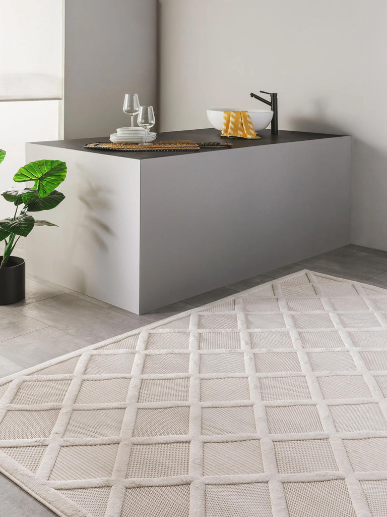 Tapis géométrique crème d'intérieur et d'extérieur 80x150 cm